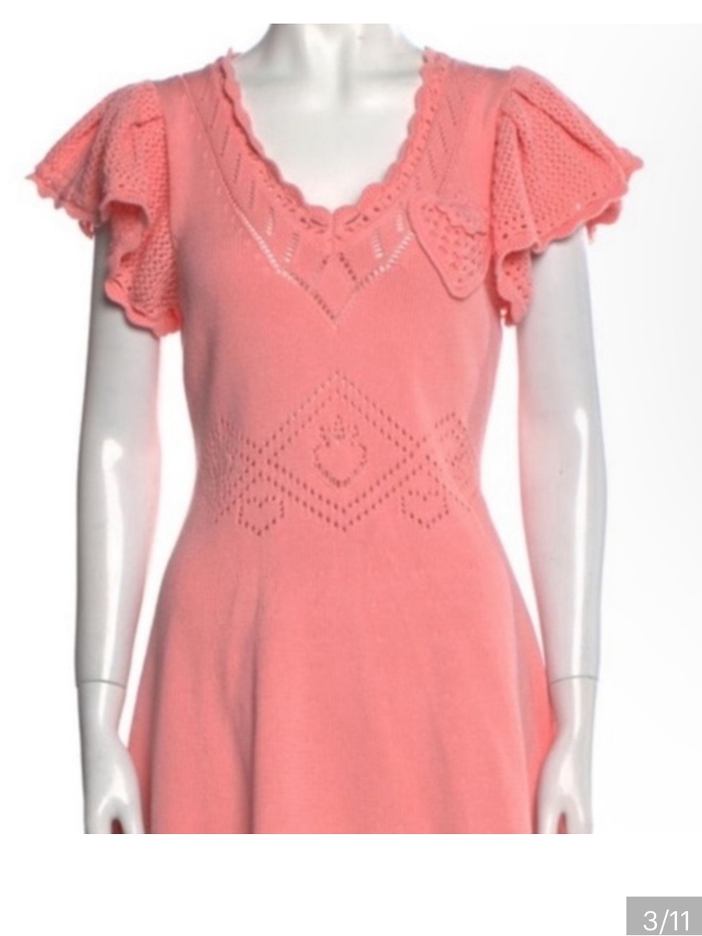 LoveShackFancy Pink Eyelet Knit Mini Dress Crochet large 💕 Fresno